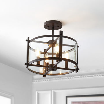 Hampdon 15" Iron/Glass Modern Drum LED Flush Mount - JONATHAN Y